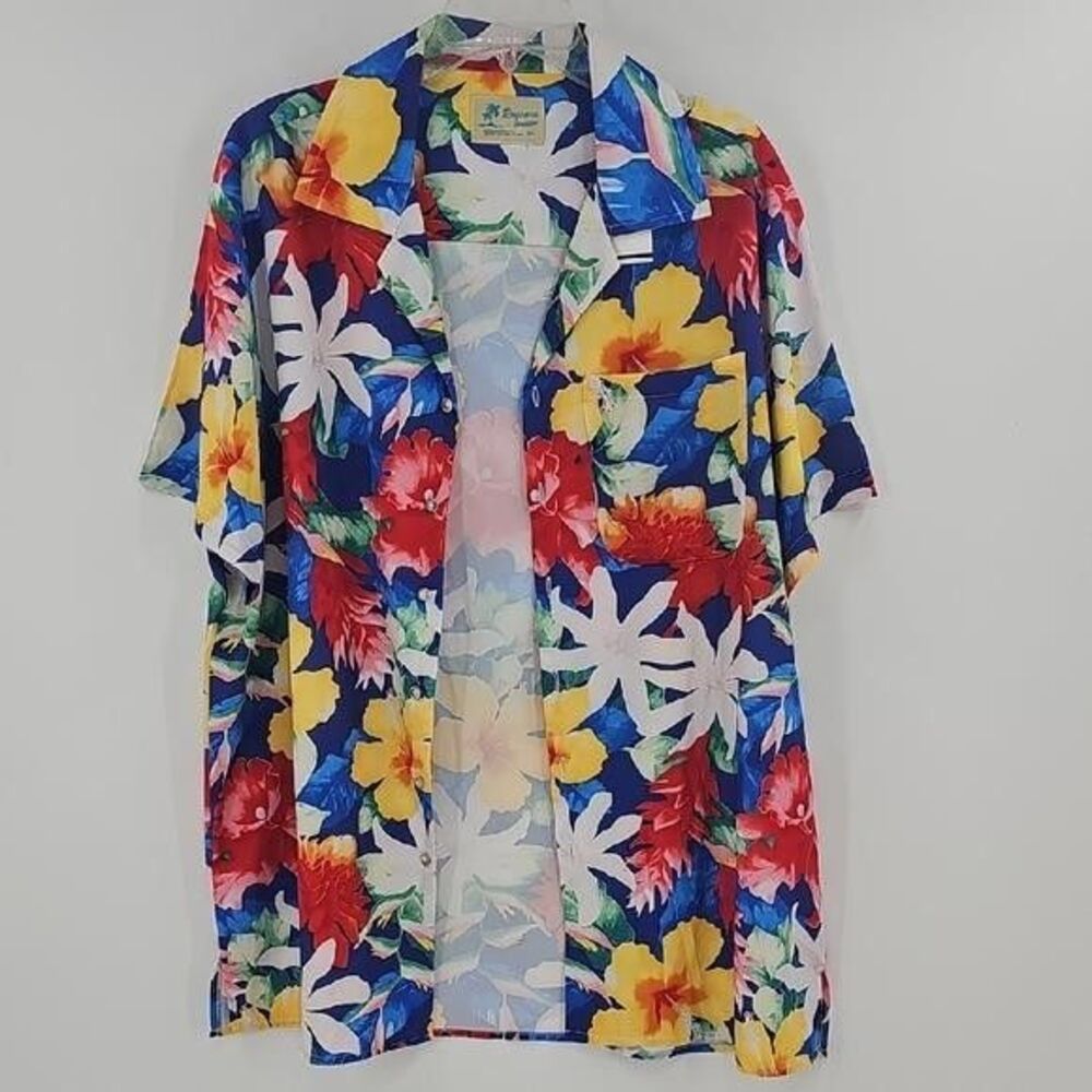 Mens Sz XXL Bright Colorful Hawaiian Tropical Floral Button Up Shirt ROYAURA